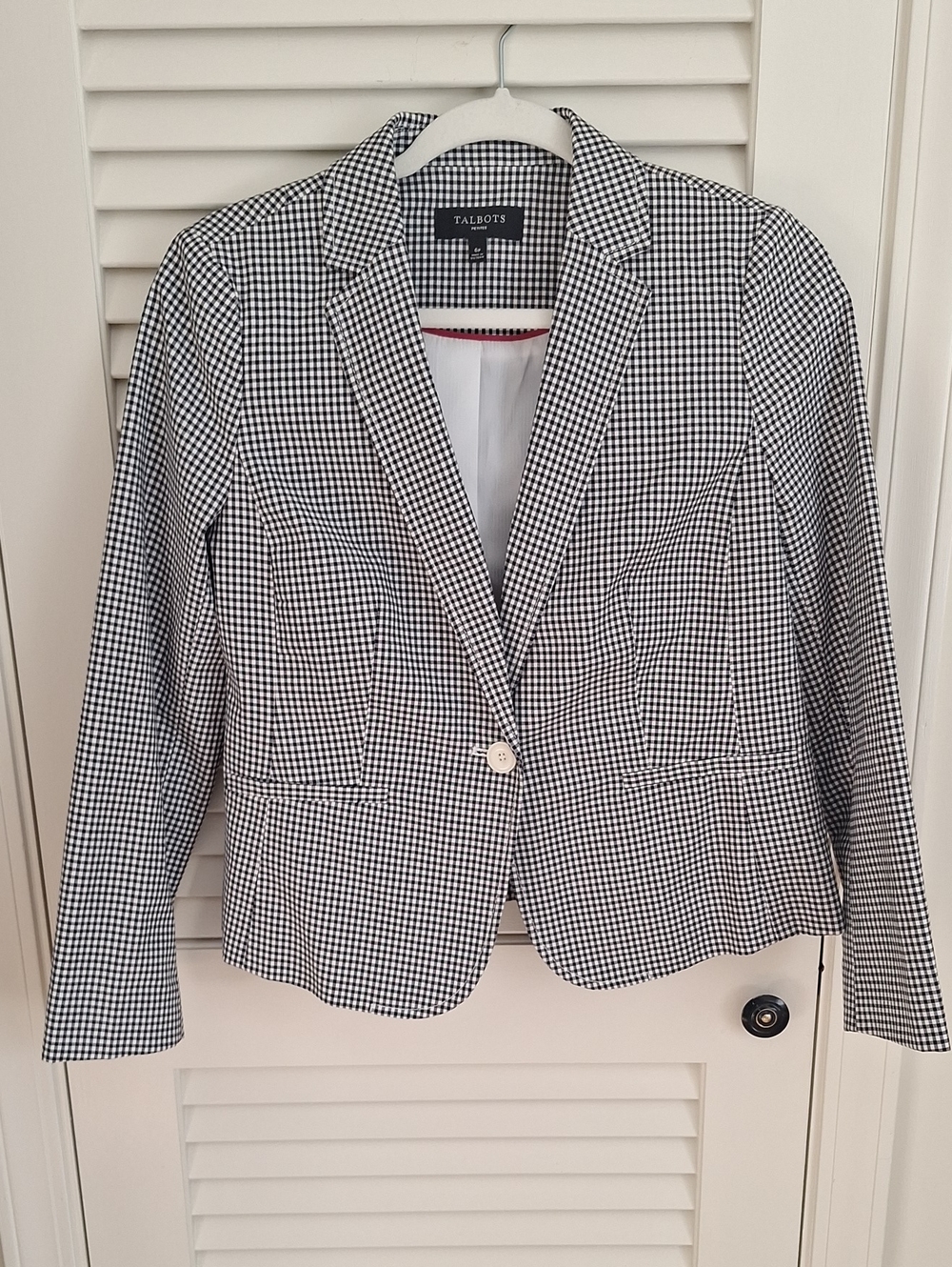 Talbots Black and White Gingham Notch-Lapel Blazer